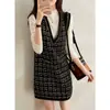 Colete de tweed Pingxi vestido colete para mulheres Outono Novo Estilo Chanel Francês Gola V temperamento vestido sem mangas