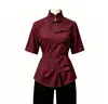 Novo top estilo chinês com gola alta e mangas curtas para mulheres com botões, acinturado, carcela diagonal, camisa cheongsam modificada, vestimenta tradicional chinesa Zen para chá