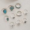Juego de 10 anillos bohemios nuevos con gestión completa, con cactus turquesa, vintage, de plata antigua, nicho femenino