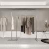 Loja de Roupas Arara de Roupas Aço Inoxidável Prata Escovado Prateleira Arara de Exposição Ilha Arara de Chão Armazenamento Loja Arara de Exposição