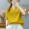 Camisa de Gasa de Algodón de Doble Capa con Cuello en V y Mangas Cortas para Mujer en Verano, Holgada y Versátil, Suave, Apta para la Piel, Transpirable, Absorbente de Sudor, Top 100% Algodón Puro