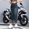 Fábrica Transfronteriza Personalizada Falda de Mezclilla Retro Americana de Cintura Alta con Flecos para Mujer Falda de Mezclilla de Longitud Media Línea A que Cubre la Cadera