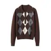 Otoño/Invierno 2026 Nuevo Lana de Yak Mezcla de Lana Cuello Polo Tejido Manga Larga Mujer Color Diamante Bloque de Color Capa Base