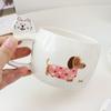 Xícara de café e pires de cachorrinho salsicha original, alto valor de cor, cerâmica, caneca de desenho animado fofa pintada à mão, copo de água doméstico, pires gordo