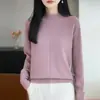 Suéter de tricô espesso com gola alta e meia-gola 100% algodão transfronteiriço para mulheres, solto e quente para outono e inverno, camiseta básica 100% algodão, confortável para usar em camadas