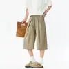 Marca da Moda High-End Calça Reta Listrada de Sete Pontos Unissex Verão 2026 Solta de Pernas Largas Versátil Shorts de Terno