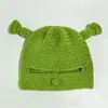 Gorros de Punto Hechos a Mano Estilo Shrek Verde para Otoño e Invierno para Hombres y Mujeres, Disponibles para Venta Transfronteriza
