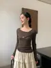 Não há devoluções ou trocasSuéter de malha com gola alta e design em lã feminino, caimento justo, mangas ultralongas, estilo coreano, top modelador 0601