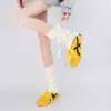 Calcetines de Encaje con Lazo Estilo Ballet para Mujer, Primavera y Otoño J2K, Calcetines Dulces de Punto para Apilar, Calcetines de Pierna Dividida