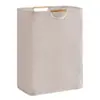 Cesta plegable para ropa sucia con asa de madera, almacenamiento de lavandería portátil de tela, cesto de ropa sucia ligero para el hogar, cesta de lavandería plegable de mano