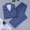 Pijama de Verano para Hombre, Manga Corta y Pantalón Largo, Sencillo y Holgado, Tallas Grandes, Cómoda Ropa de Casa de Algodón para Hombres Adolescentes en Verano