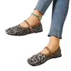 Zapatos de moda poco profundos para mujer de comercio exterior transfronterizo con estampado de leopardo y hebilla, mocasines de talla grande estilo 2026 nuevo con punta cuadrada