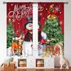 Cortinas de Natal transfronteiriças com estampas de floco de neve, árvore de Natal e boneco de neve, bandeiras de fundo para decoração de quarto de férias