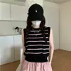 Colete de Tricô Sem Mangas com Listras Coloridas Estilo Coreano Versátil para Mulheres, Novo Top Curto de Verão, Fresco e Emagrecedor