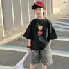 Camiseta de Manga Corta para Niños Cotton Shop Verano Infantil Estilo Coreano 2026 Nuevo Dibujos Animados Lavado Pesado Top Infantil de Moda