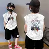 Chal 100% Algodón Puro para Niños Verano 2026 Ropa Infantil Chal Holgado Estilo Americano Tie-Dye para Niños Mayores Top sin Mangas