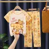 Pijama Infantil, Calça Longa para Meninas, Roupas de Verão de Manga Curta, Conjunto de Roupas Caseiras Fofas de Princesa para Crianças de Meia-Idade e Mais Velhas, Adequado para Usar Fora