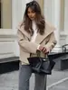 Nuevo Estilo Otoño/Invierno 2026 Abrigo Corto de Imitación Lana con Cuello Grande Doble Botonadura Holgado Superior Abrigo Casual Simple Europeo y Americano