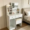 Gabinete con Espejo y Múltiples Compartimentos para Almacenamiento de Gran Capacidad, Tocador Integrado de Color Crema con Taburete a Juego, Ahorrador de Espacio para el Dormitorio