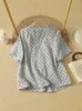 Camisa retro de manga corta estampada estilo coreano para mujer talla grande, top holgado y estilizado para el verano