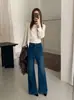 Design retrô estilo coreano, novos jeans de perna larga, cintura alta e que afinam, fáceis de combinar com qualquer roupa
