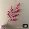 Fruta de Azevinho Artificial com 6 Galhos, Fruta Vermelha, Flores Artificiais para Decoração de Inverno e Ano Novo, Fruta da Sorte para Decoração de Casa