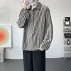 Estilo Old Money Camisa Listrada Retrô Masculina Outono Toque Napolitano Manga Longa Caimento Relaxado Jaqueta Bonita de Malandro