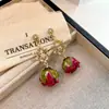 Pendientes de flor auténticos originales para mujer, circonita microincrustada, pendientes de flor con borla exagerada, pendientes largos versátiles de rosa
