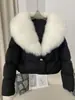26 Jaqueta de Penas Curta Feminina Nova Estilo Inverno Fashionável Quente para Figuras Baixas com Gola Estilosa Oversized de Pelo de Raposa Real