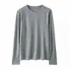 Blusa de malha feminina de manga comprida, cor sólida, gola redonda, nova, simples e elegante, para uso transfronteiriço, básica, versátil, para outono e inverno, corte solto