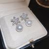 Brincos de Flor de Pérola de Jardim Monet Francês Mori High-end Brincos Elegantes Luz de Luxo Médio Brincos Antigos para Mulheres Atacado