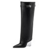 Punto de Comercio Exterior Botas de Pantalón de Tacón Alto de Punta Invierno Nuevo Europeo y Americano Tacón de Cristal Cuña Talla Grande Punta Hebilla Hasta la Rodilla Botas Look Adelgazante
