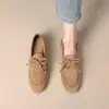 ¡La primera reunión con Jiju Jiju es súper cómoda~! Mocasines planos versátiles para mujer, estilo británico, con cordones, suela suave, zapatos de conducir, retro single