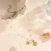 Collar de Estrella de Mar y Concha Estilo Marino Europeo y Americano para Mujer Acero de Titanio Sin Color Todo Fósforo Collar con Cuentas de Piedras Preciosas Joyería
