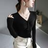 Top con Volantes Otoño e Invierno Nuevo Camiseta Base Interior Elástica Elegante Manga Larga