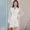 Transfronterizo Primavera 2026 Estilo Coreano Elegante Nuevo Ajustado Cuello de Solapa Patchwork Cintura Definida Plisado Bodycon Vestido de Moda