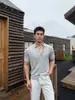 Camiseta de Tricô com Gola Lapela de Manga Curta Estilo Old Money Masculina Retrô Americano Jacquard Casual Cardigã Italiano Manga Curta