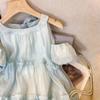 Foto real ~ Vestido de verano francés nuevo de 2024 con escote en forma de corazón, color menta, dorado, con hombros descubiertos y orejas de madera.