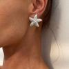 Pendientes de Verano Transfronterizos Europeos y Americanos Estilo Resort Oceánico Textura de Estrella de Mar Pendientes de Diseño Simple de Perla Nicho Venta al por Mayor