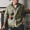 Camisa Casual Retro Estilo Americano para Hombre de Manga Larga Holgada Primavera y Otoño Ins Marca Popular Estilo Étnico Camisa de Combinación de Colores Top para Hombre