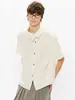 Camisa de estilo americano con cuello mao irregular de lino sintético de manga corta para hombre y mujer, marca versátil de moda, elegante con tapeta frontal asimétrica