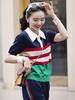 2025 Ropa Moda Estilo Deportivo Traje Casual Combinación de Colores Cuello Medio Abierto Jersey Suelto Manga Corta Dos Piezas Ropa de Mujer