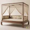 Cama con Marco de Viento Usada Estética de la Dinastía Song Cama China Luohan Cama con Dosel de Madera Maciza Sala de Estar de Villa Cama Grande Muebles Zen