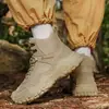 Botas de Caminhada e Escalada Outdoor Outono Masculino Tamanho Grande Botas Curtas Respiráveis Sola Grossa Antiderrapante Resistente ao Desgaste Off-road Botas de Trabalho de Cano Alto