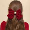Horquilla para el pelo con lazo grande de satén retro negro para mujer, nueva horquilla con clip en la parte posterior y clip superior