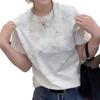 T-shirt Feminina Transfronteiriça Europeia e Americana Heavy-Duty com Laço e Hotfix Tridimensional de Manga Curta para o Verão 2025, Nova, Solta e Versátil para Mulheres