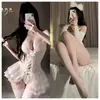 Lingerie sexy Meiyujia, camisola sedutora de renda com tiras cruzadas, tentação de dormir estilo regata, cavalo aberto para flerte