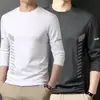 Camiseta de manga comprida para outono, segunda pele plus size, masculina, gola redonda, top simples e folgado, estilo coreano, camiseta estampada da moda