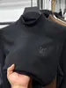 Camiseta Masculina Outono e Inverno Dupla Face Escovada Manga Longa Gola Alta Meia Camisa Base Quente de Veludo Moletom Bordado para Jovens e Meia-Idade