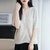 Estilo Old Money Verão Novo Cardigan de Tricô V-Neck de Tencel e Linho Manga Curta Feminino Cor Sólida Vazado Solto Versátil Top